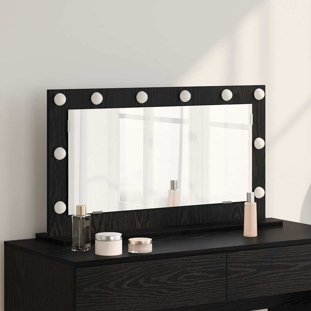 Vanity Mirror with LED Strip Lights Black Oak 80 x 45 x 18 cm