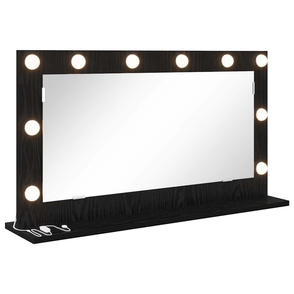 Vanity Mirror with LED Strip Lights Black Oak 80 x 45 x 18 cm