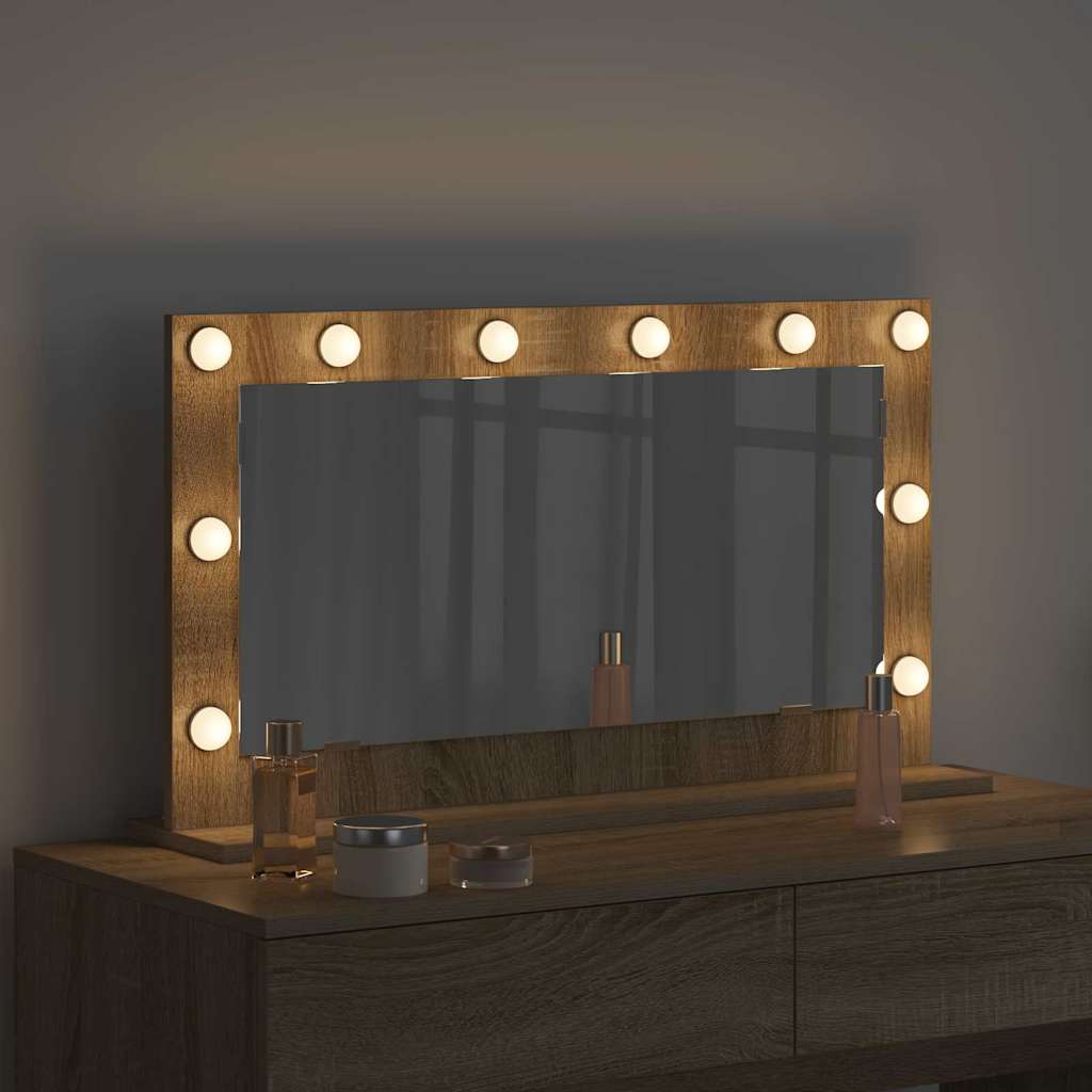 Vanity Mirror with LED Strip Lights Sonoma Oak 80 x 45 x 18 cm