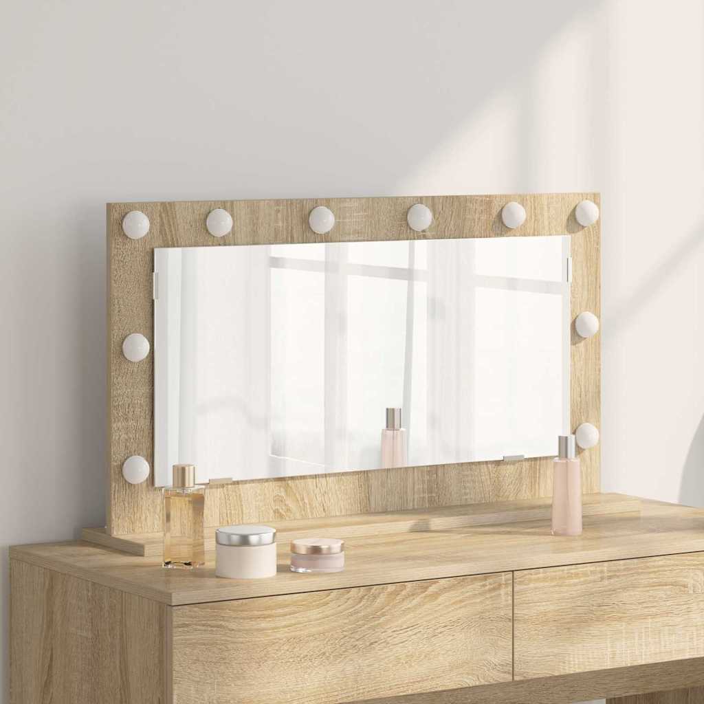 Vanity Mirror with LED Strip Lights Sonoma Oak 80 x 45 x 18 cm