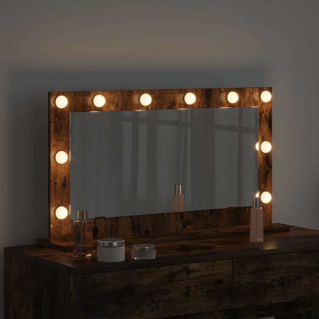 Vanity Mirror with LED Strip Lights Smoked Oak 80 x 45 x 18 cm
