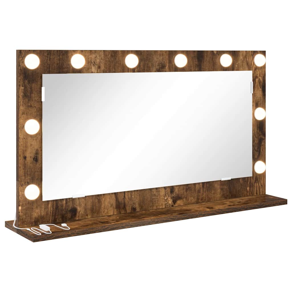 Vanity Mirror with LED Strip Lights Smoked Oak 80 x 45 x 18 cm