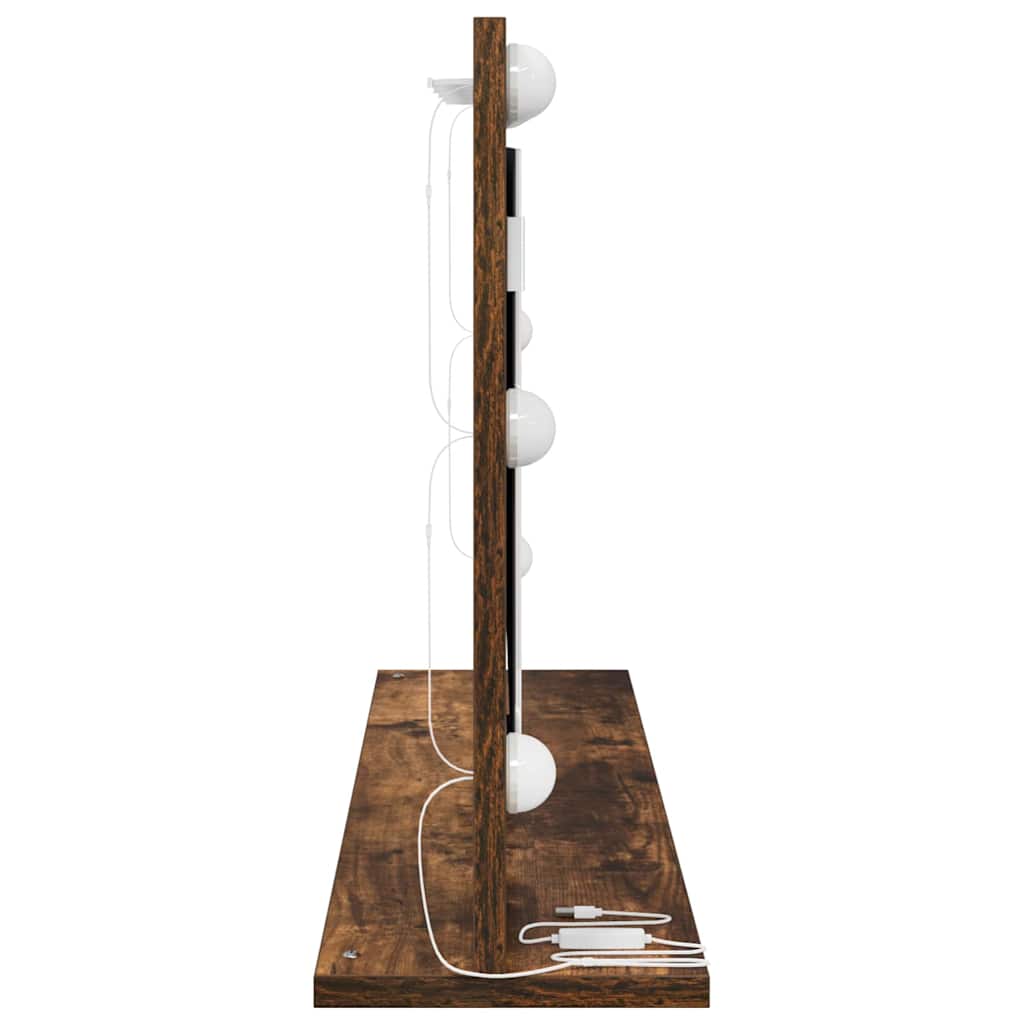 Vanity Mirror with LED Strip Lights Smoked Oak 80 x 45 x 18 cm