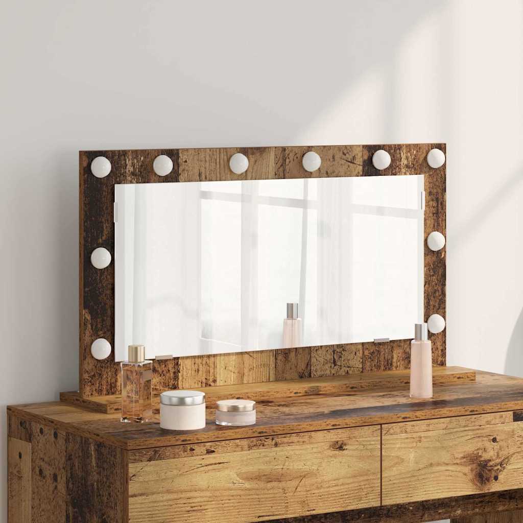 Vanity Mirror with LED Strip Lights Old Wood 80 x 45 x 18 cm