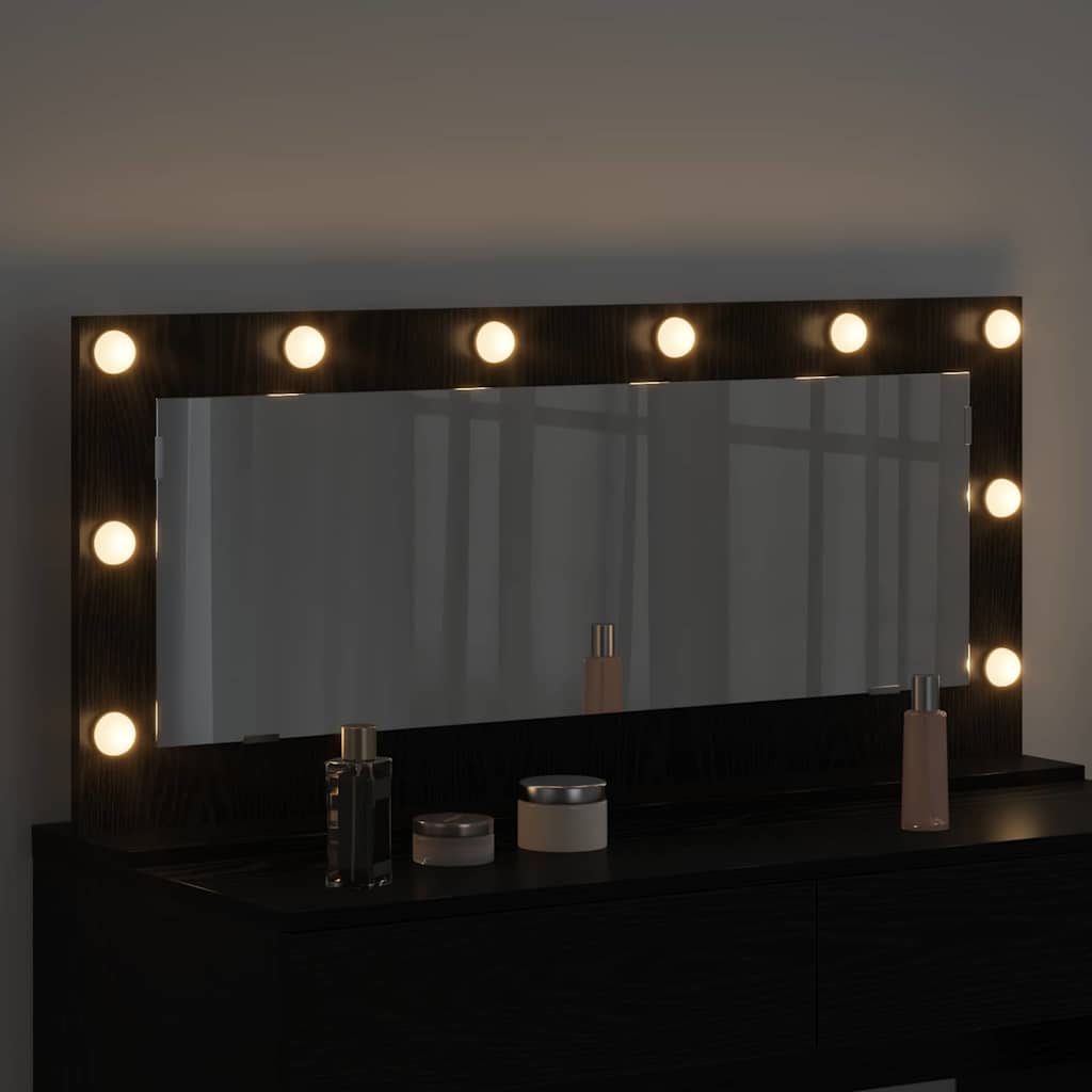 Vanity Mirror with LED Strip Lights Black Oak 100 x 45 x 18 cm