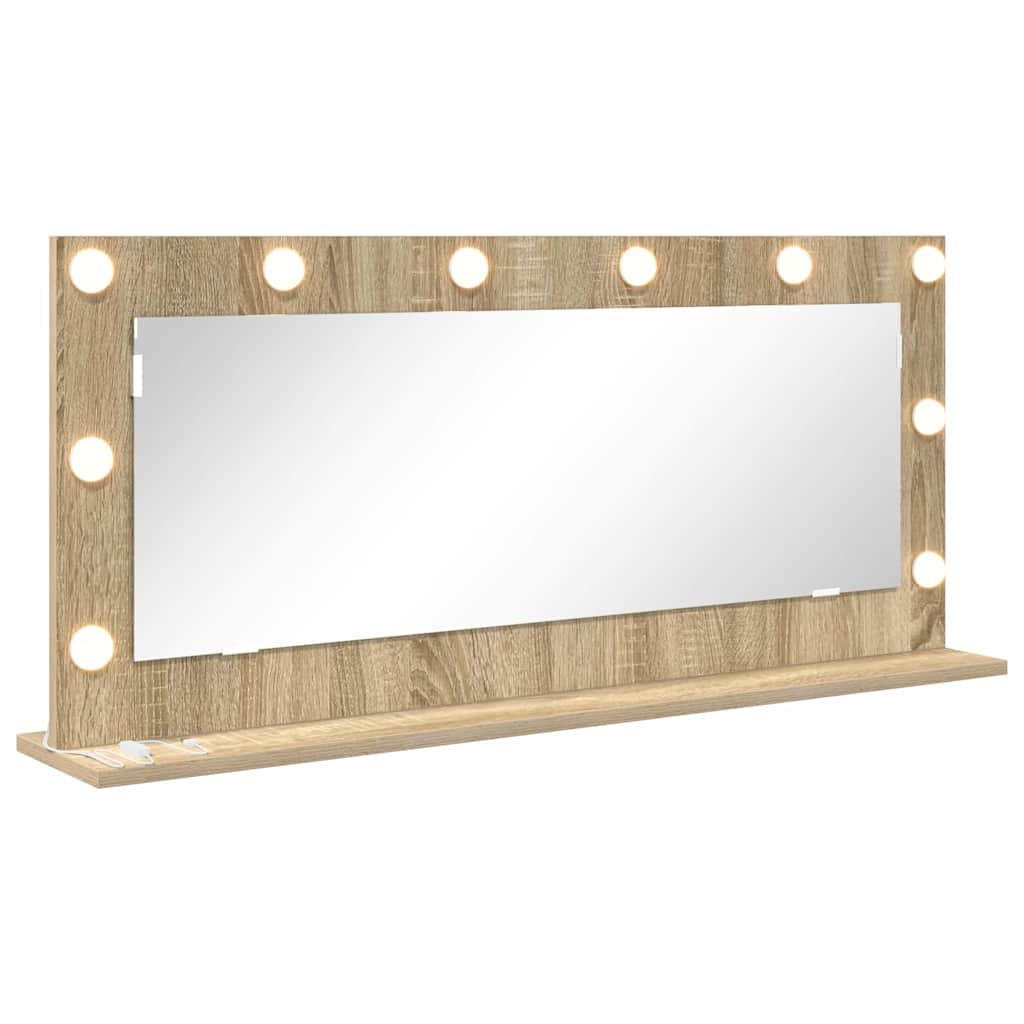 Vanity Mirror with LED Strip Lights Sonoma Oak 100 x 45 x 18 cm