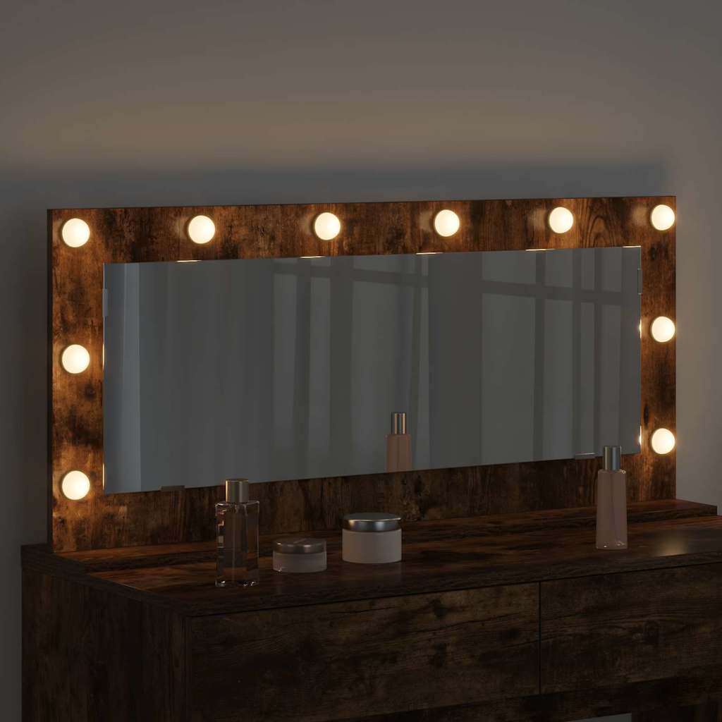 Vanity Mirror with LED Strip Lights Smoked Oak 100 x 45 x 18 cm