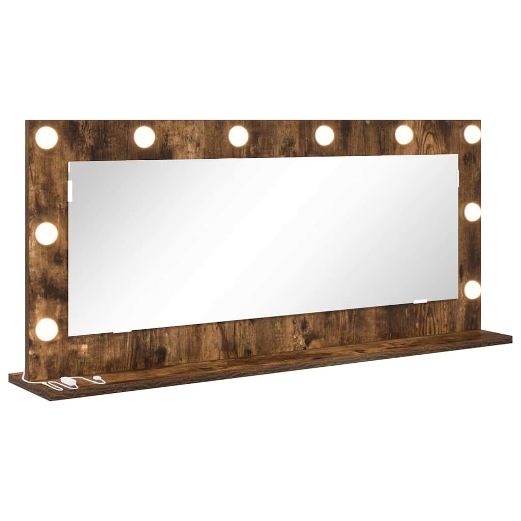 Vanity Mirror with LED Strip Lights Smoked Oak 100 x 45 x 18 cm