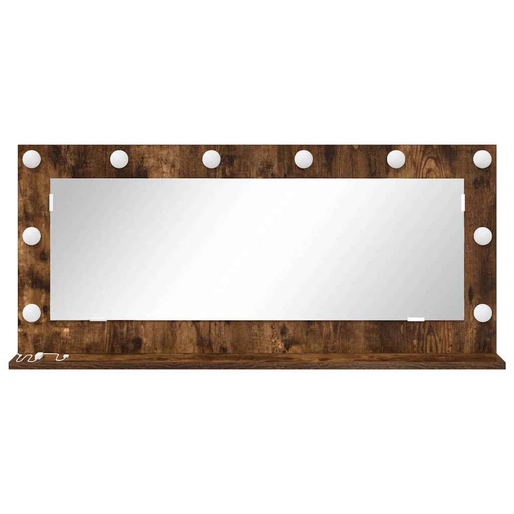 Vanity Mirror with LED Strip Lights Smoked Oak 100 x 45 x 18 cm