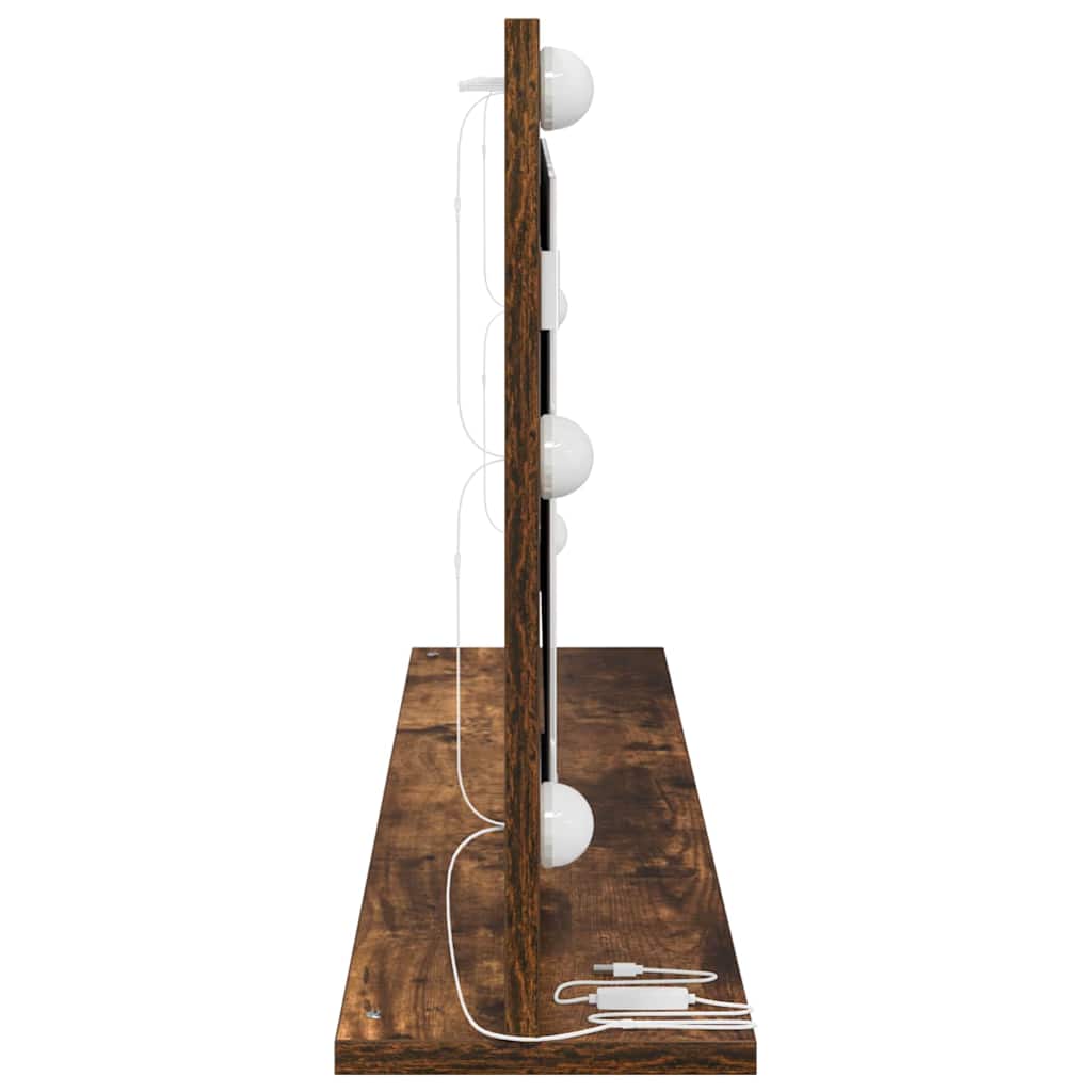 Vanity Mirror with LED Strip Lights Smoked Oak 100 x 45 x 18 cm