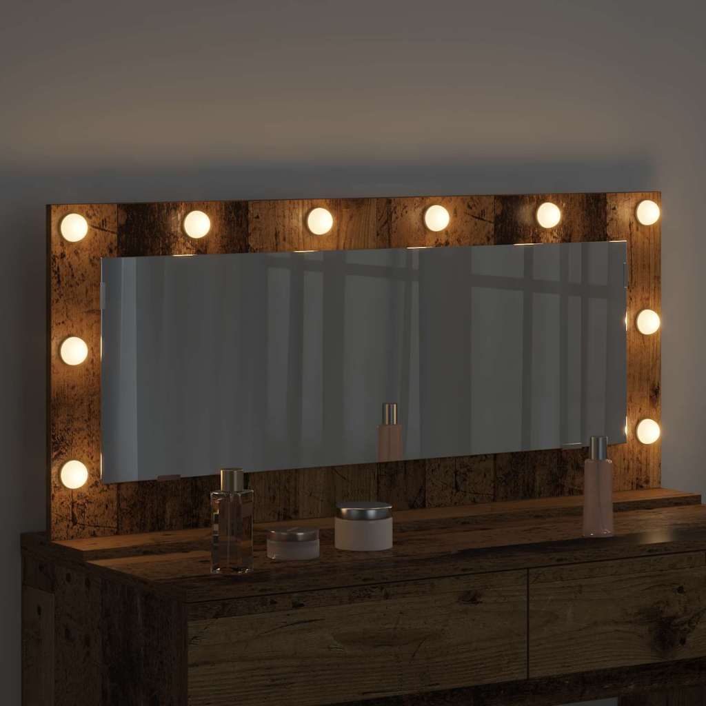 Vanity Mirror with LED Strip Lights Old Wood 100 x 45 x 18 cm