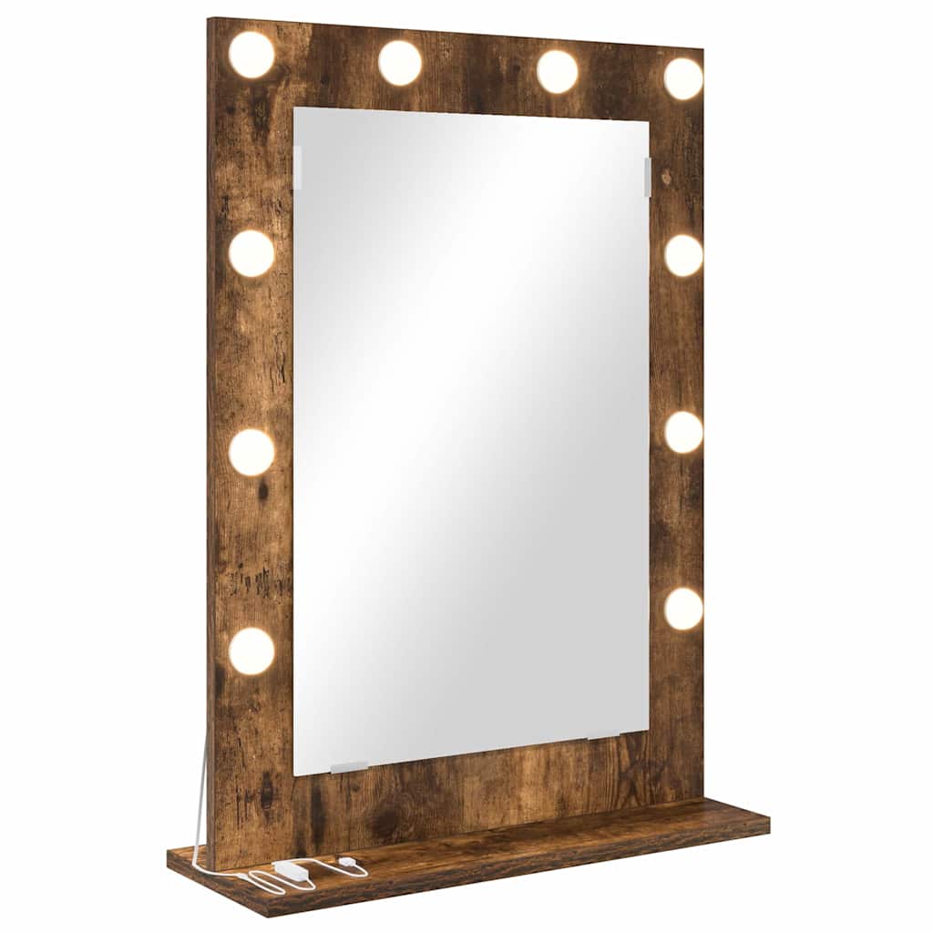 Vanity Mirror with LED Strip Lights Smoked Oak 70 x 50 x 18 cm
