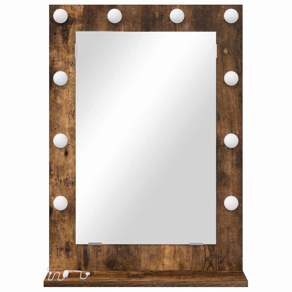 Vanity Mirror with LED Strip Lights Smoked Oak 70 x 50 x 18 cm