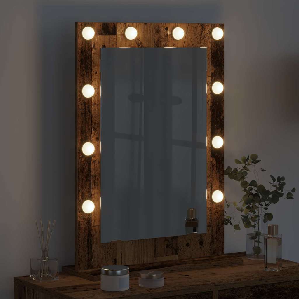 Vanity Mirror with LED Strip Lights Old Wood 70 x 50 x 18 cm