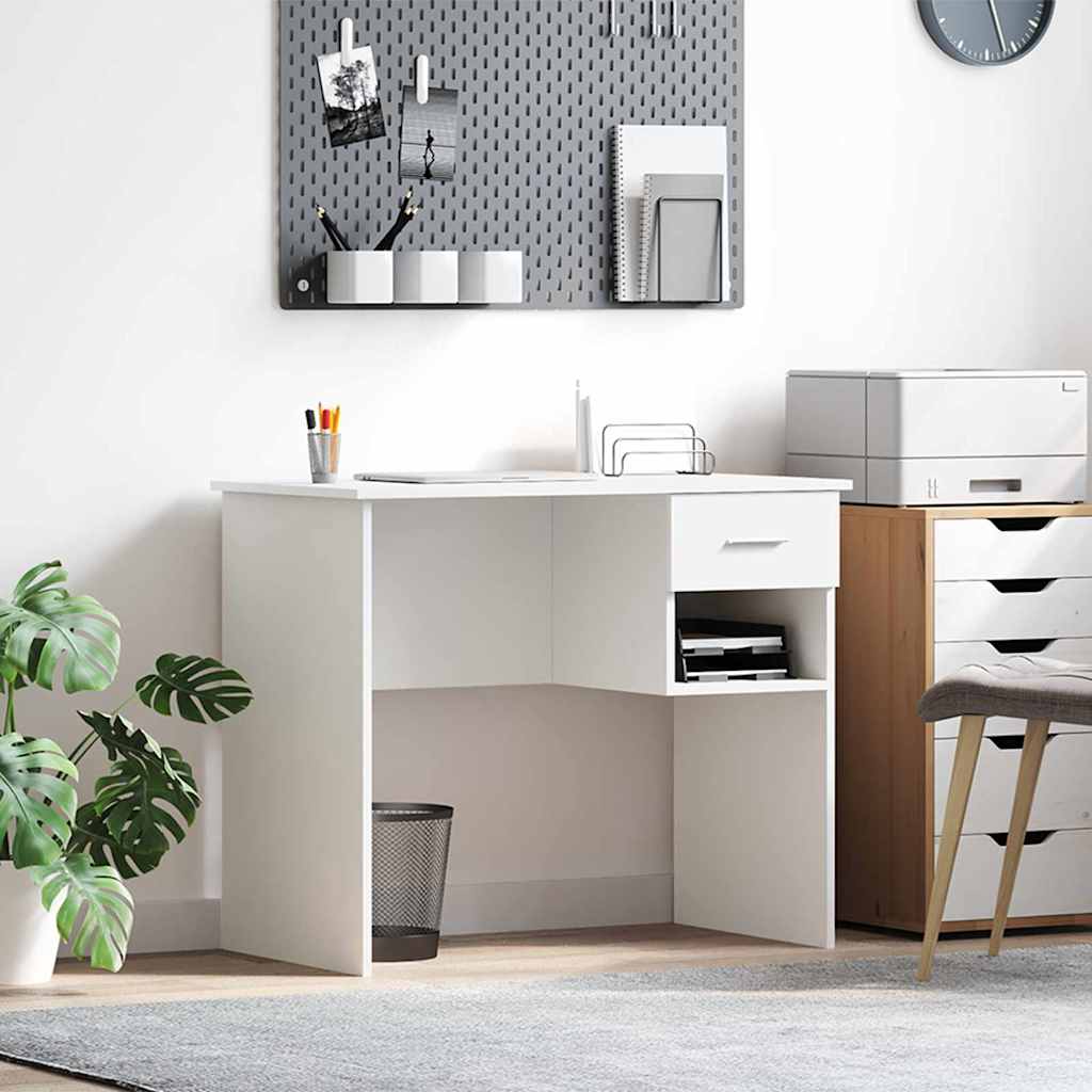 Desk with Drawer White 90 x 49.5 x 75 cm Engineered wood