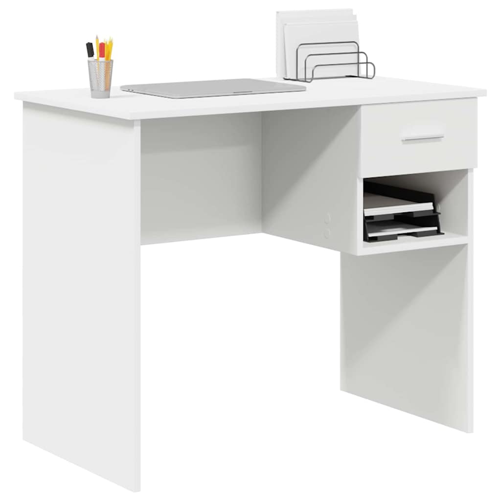 Desk with Drawer White 90 x 49.5 x 75 cm Engineered wood