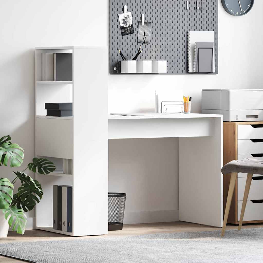 Desk with Shelf White 113 x 54 x 120 cm Engineered wood