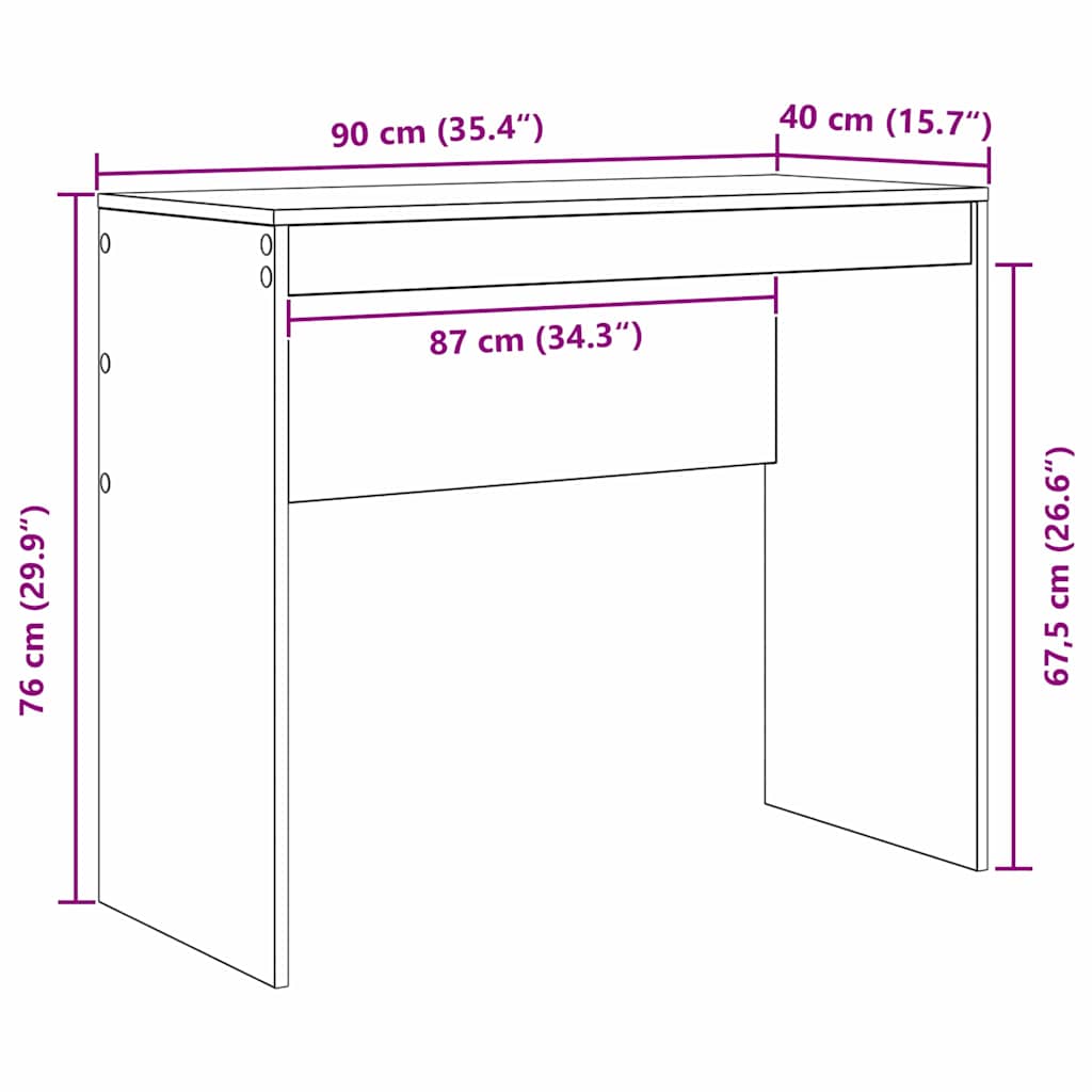 Desk White 90 x 40 x 76 cm Engineered wood