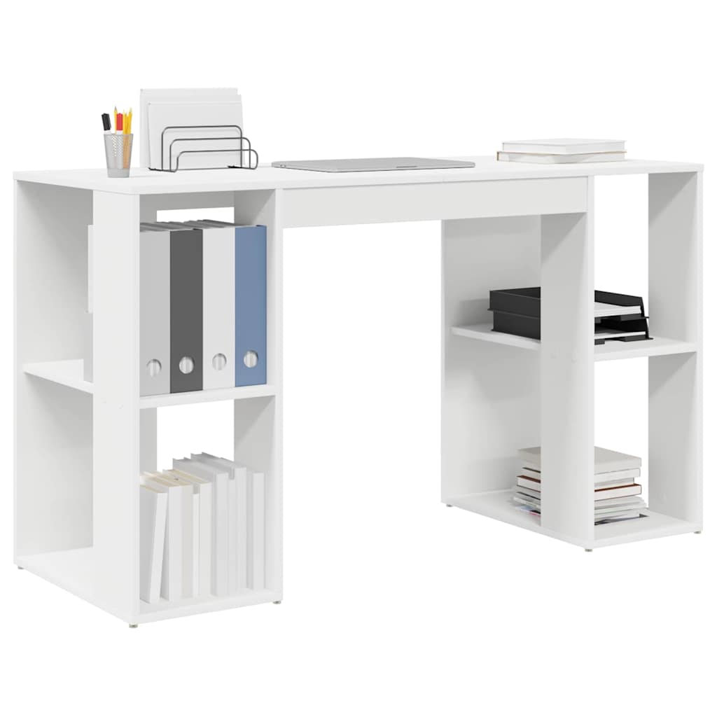 Desk with Storage White 130 x 50.5 x 75 cm Engineered Wood