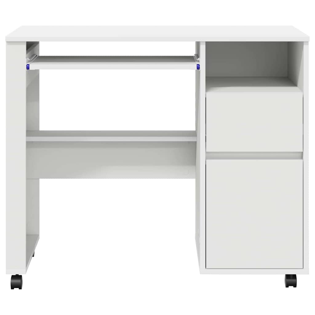 Desk with Wheels White 91 x 50 x 77 cm Engineered Wood