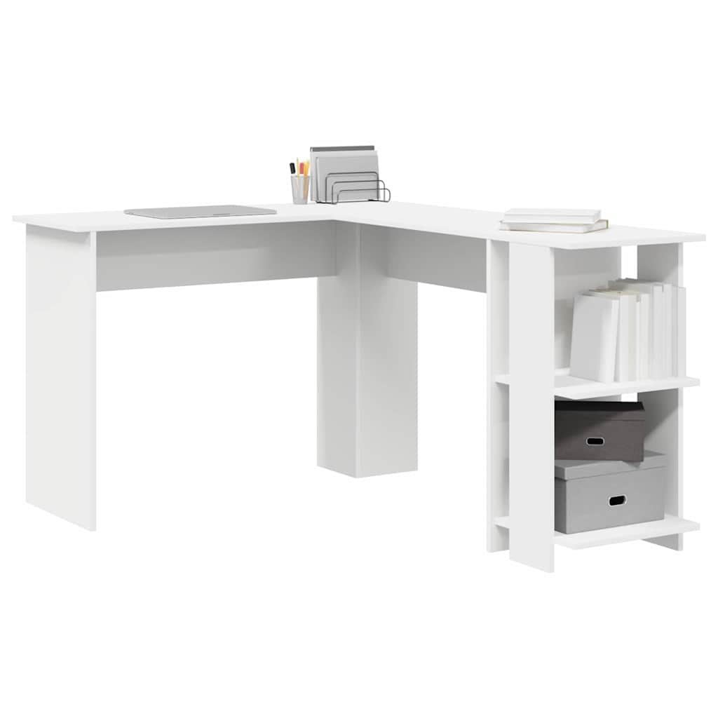 Corner Desk with Storage with Shelf White 140 x 113.5 x 75 cm