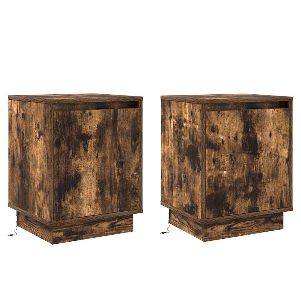 Bedside Cabinet with 2 pcs Smoked Oak 39 x 34.5 x 50 cm