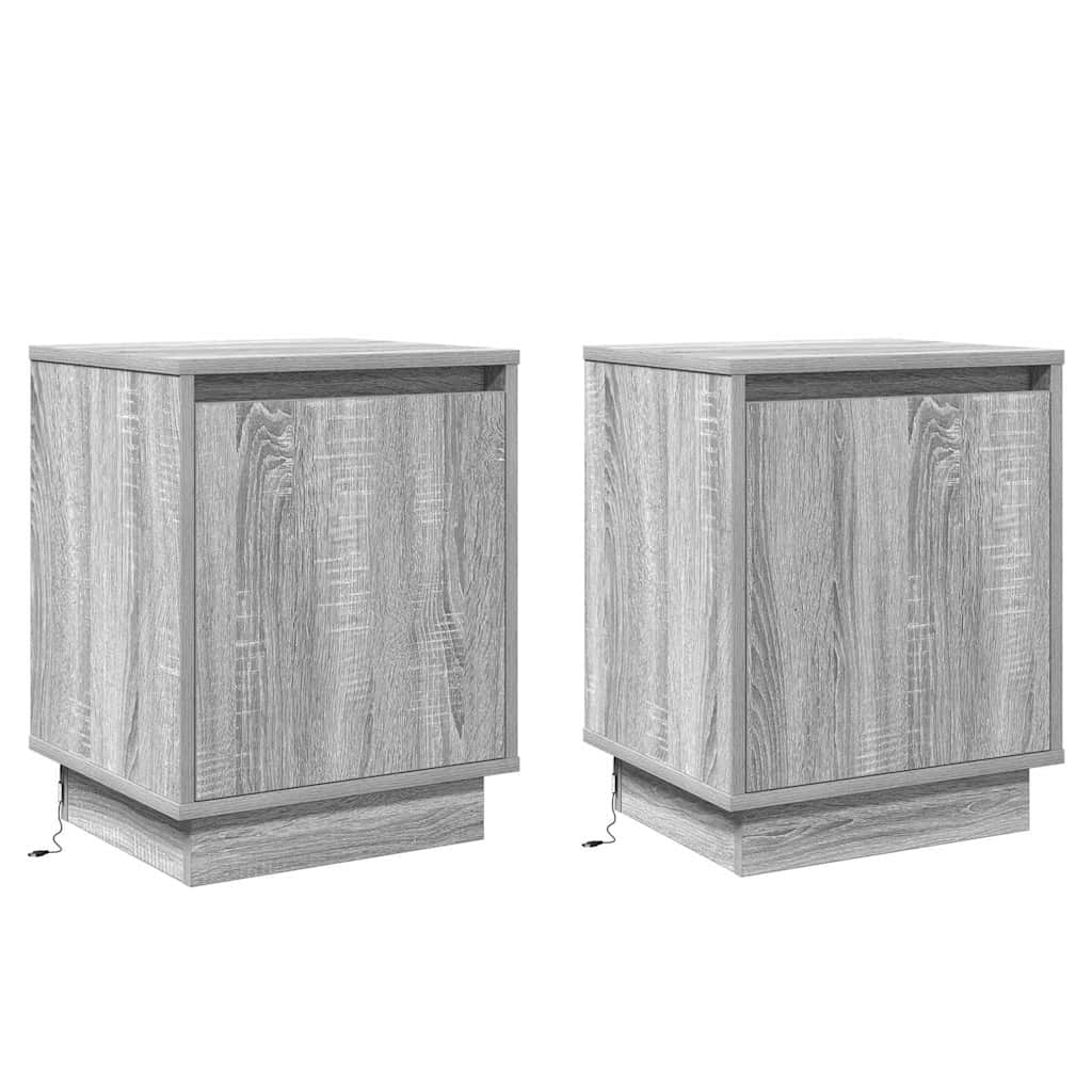 Bedside Cabinet 2 pcs Grey 39 x 34.5 x 50 cm Engineered wood