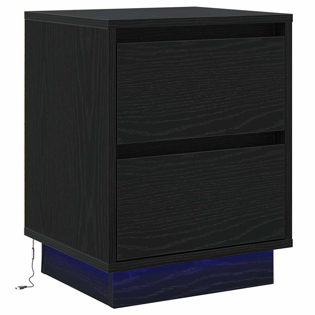 Bedside Cabinet with Black 39 x 34.5 x 50 cm Engineered wood