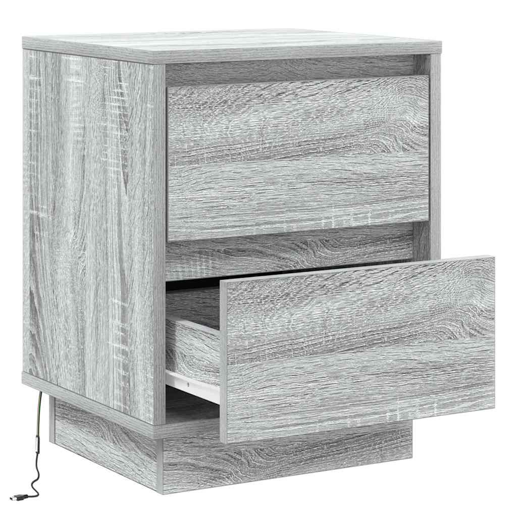Bedside Cabinet with Grey 39 x 34.5 x 50 cm Engineered wood