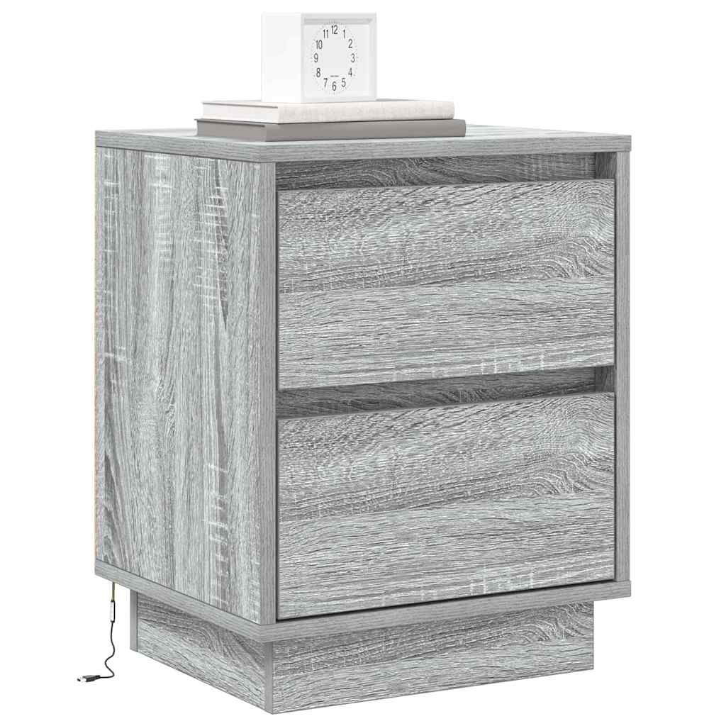 Bedside Cabinet with Grey 39 x 34.5 x 50 cm Engineered wood