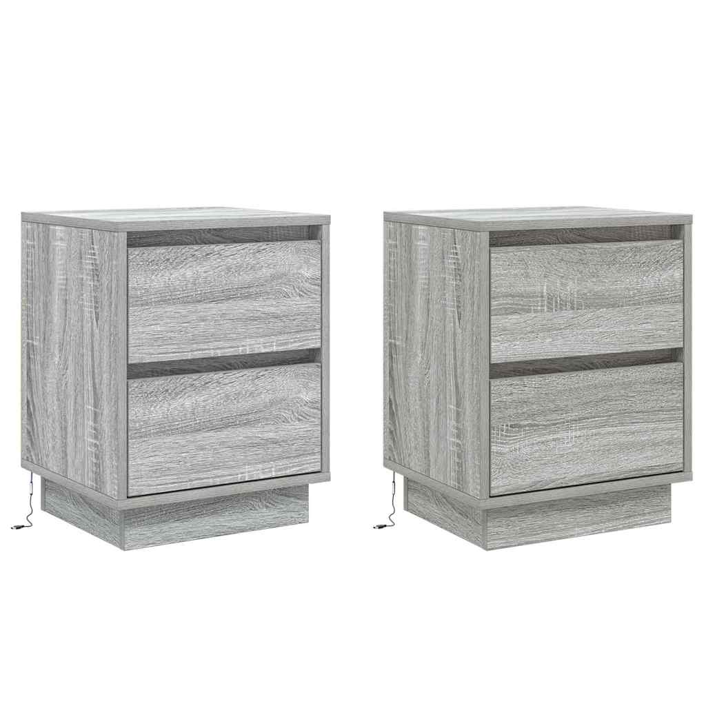 Bedside Cabinet 2 pcs Grey 39 x 34.5 x 50 cm Engineered wood