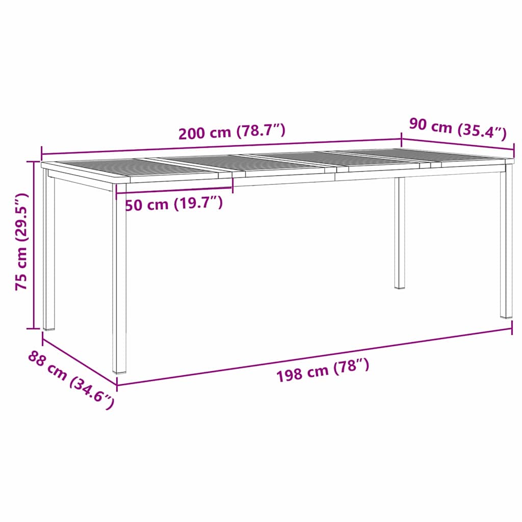 OutdoorDiningTable Brown 200x90x75cm SolidTeakwood