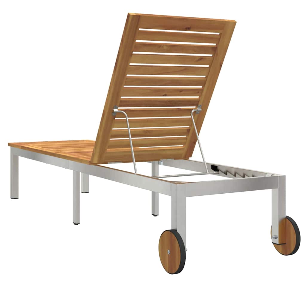 Sun Lounger Reclining Brown 207 x 58 x 35cm Solid Acacia wood