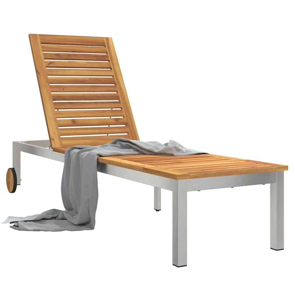 Sun Lounger Reclining Brown 207 x 58 x 35cm Solid Acacia wood
