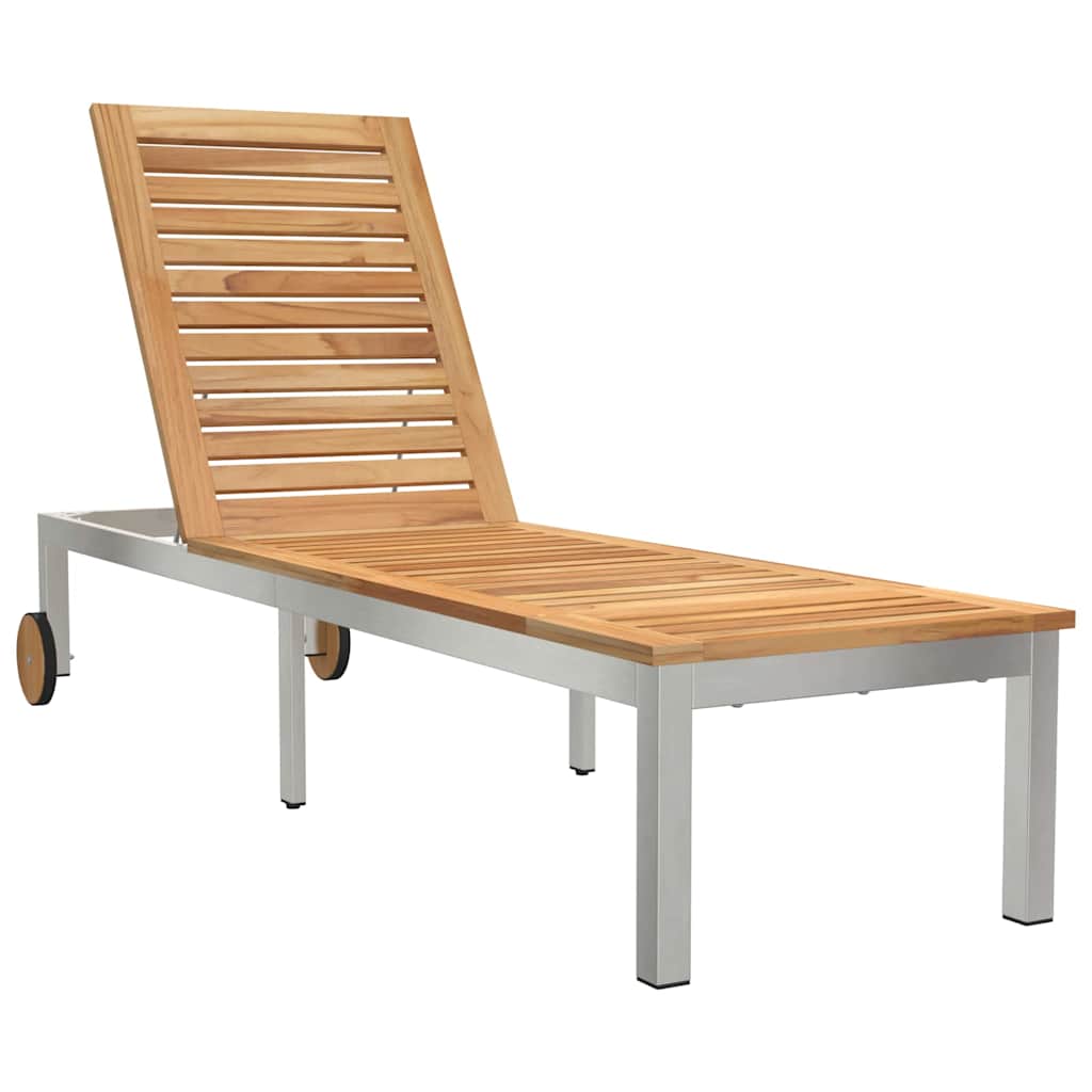 Sun Lounger Reclining Brown 207 x 58 x 35cm Solid Acacia wood