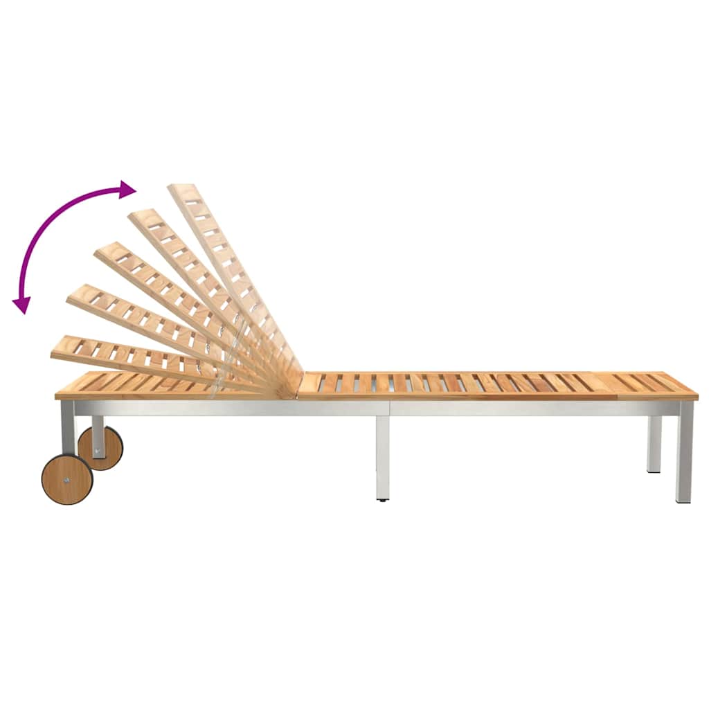 Sun Lounger Reclining Brown 207 x 58 x 35cm Solid Acacia wood