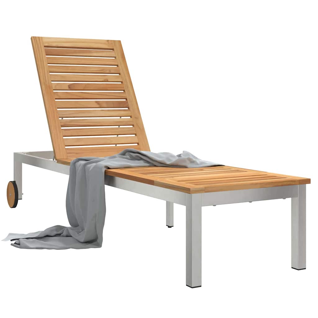 Sun Lounger Reclining Brown 207 x 58 x 35cm Solid Acacia wood