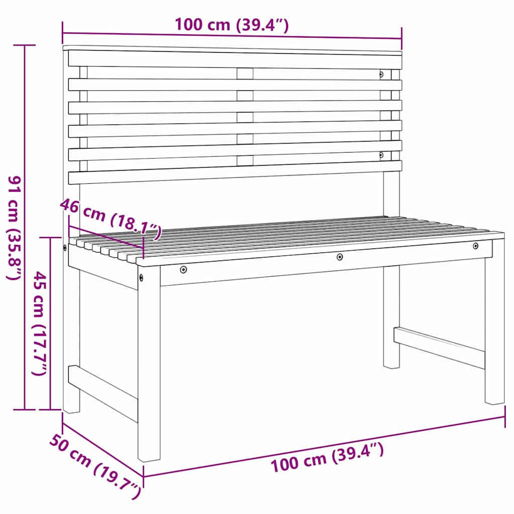 Garden Bench Brown 100 x 50 x 91cm Solid Acacia wood
