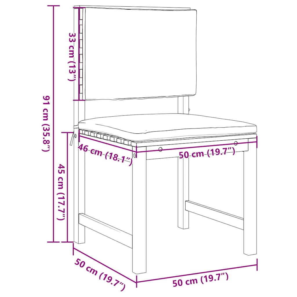 Armless Garden Chair 2 pcs Brown 50 x 50 x 91cm
