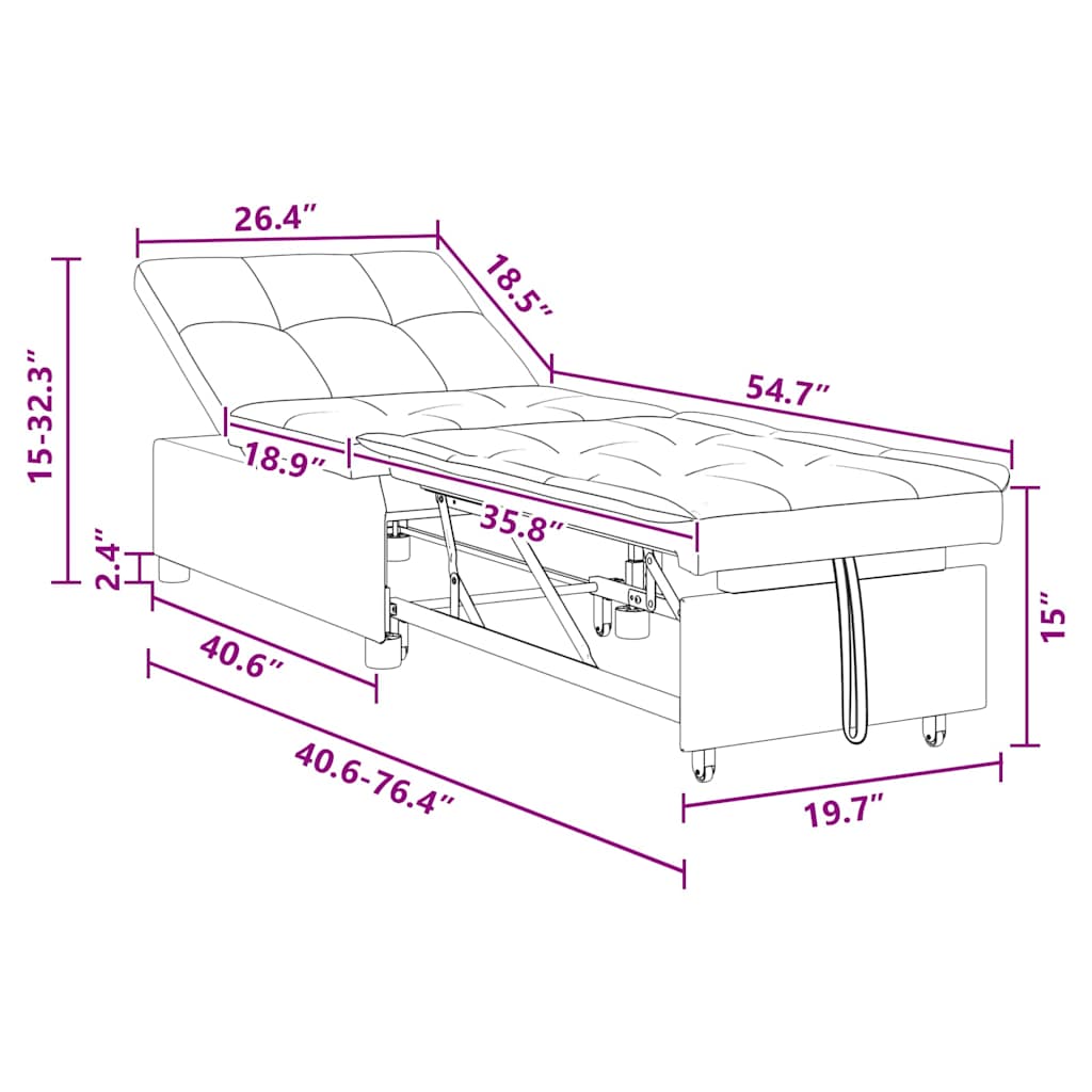 Sofa Bed Light grey 194 x 67 x 37 cm Fabric
