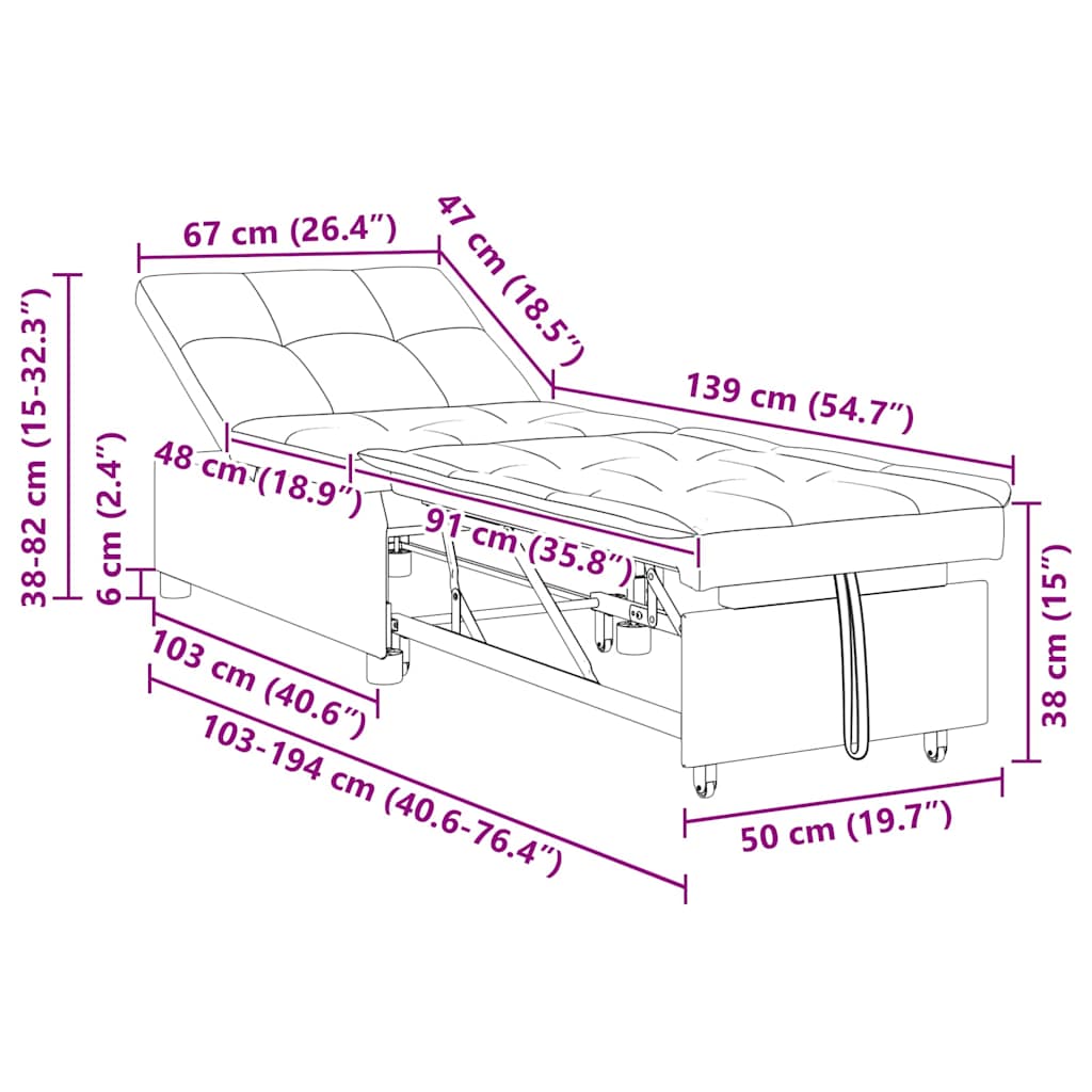 Sofa Bed Grey 194 x 67 x 37 cm Fabric