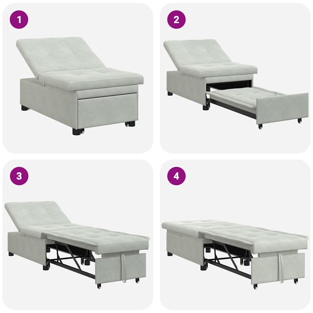 Sofa Bed Light grey 67 x 194 x 38 cm Velvet