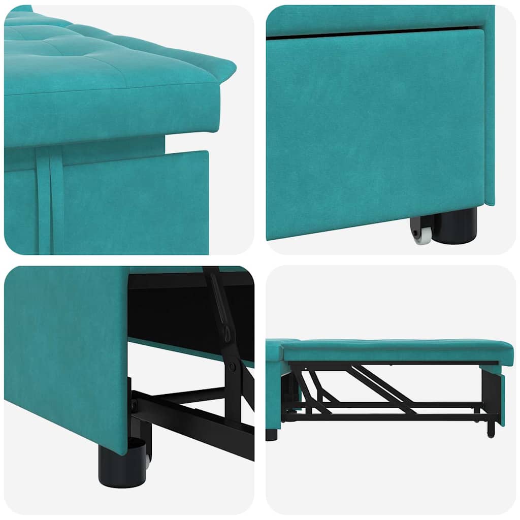 Sofa Bed Turquoise 67 x 194 x 38 cm Velvet