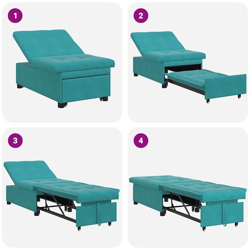 Sofa Bed Turquoise 67 x 194 x 38 cm Velvet