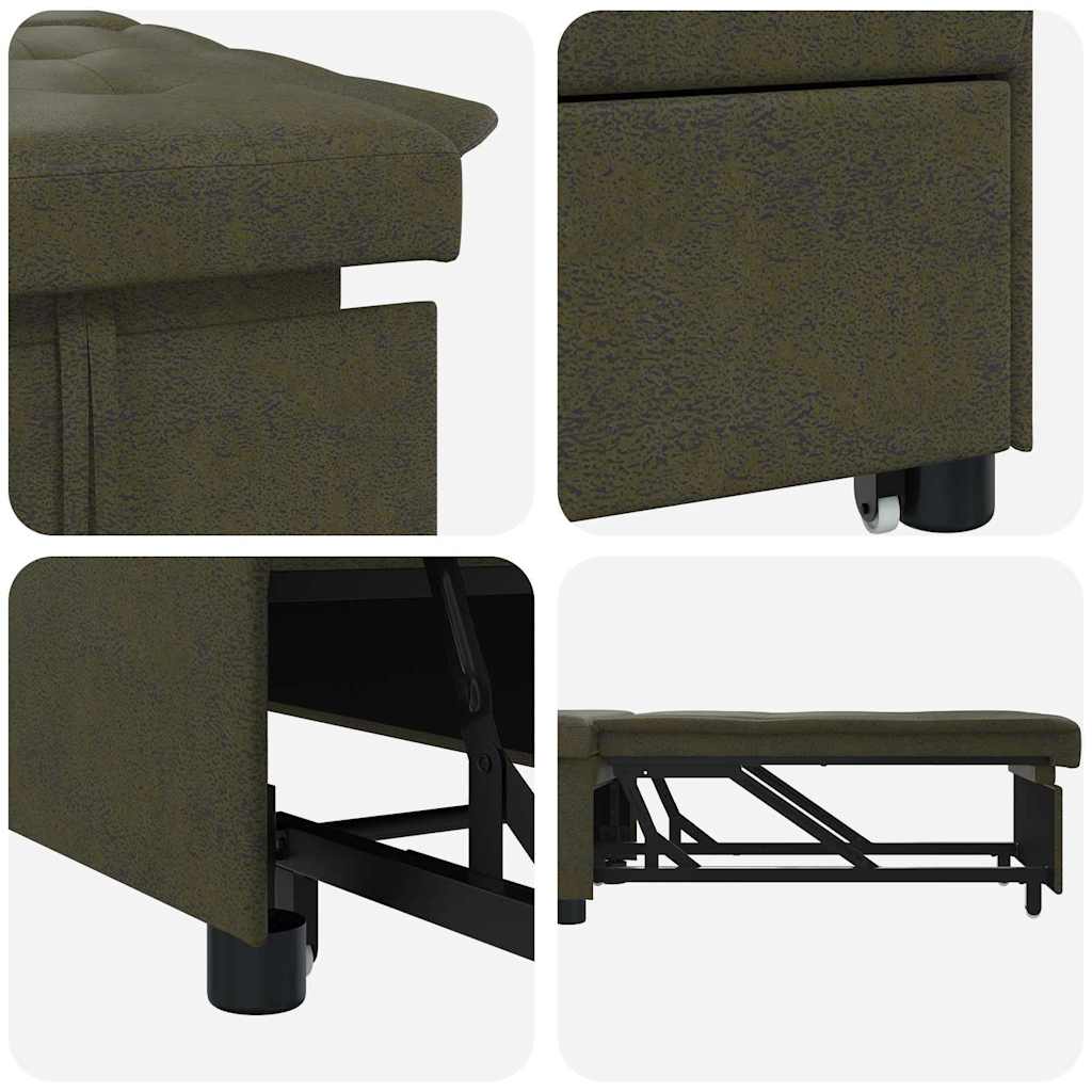 Sofa Bed Army green 67 x 194 x 38 cm Faux suede leather
