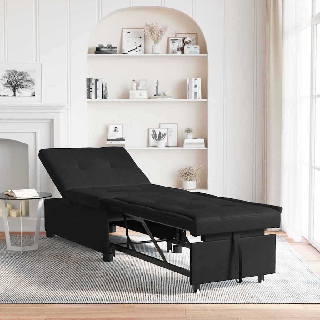 Sofa Bed with Cushion Black 67 x 194 x 82 cm Plywood