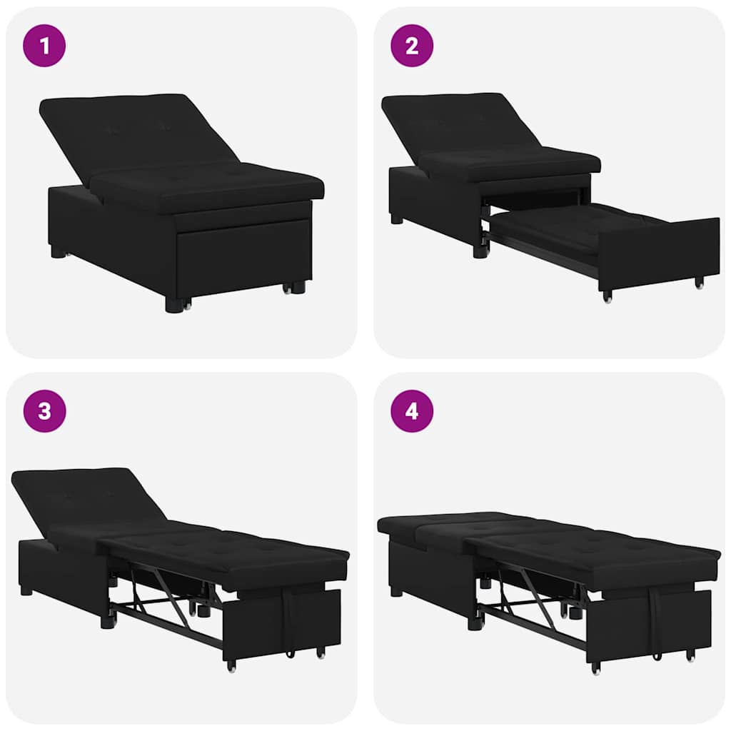 Sofa Bed with Cushion Black 67 x 194 x 82 cm Plywood