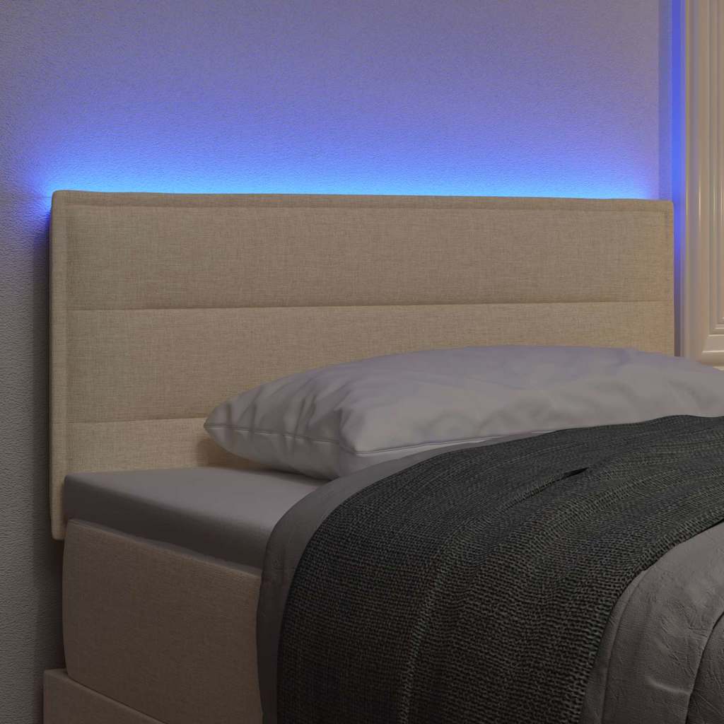 LED Headboard with LED Strip Lights Manual Cream 90 cm Fabric