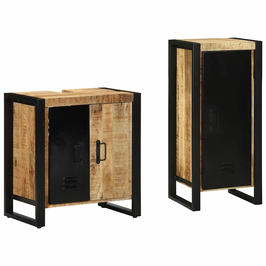 Bathroom Furniture Set 2 pcs Brown and Black Solid Mango Wood