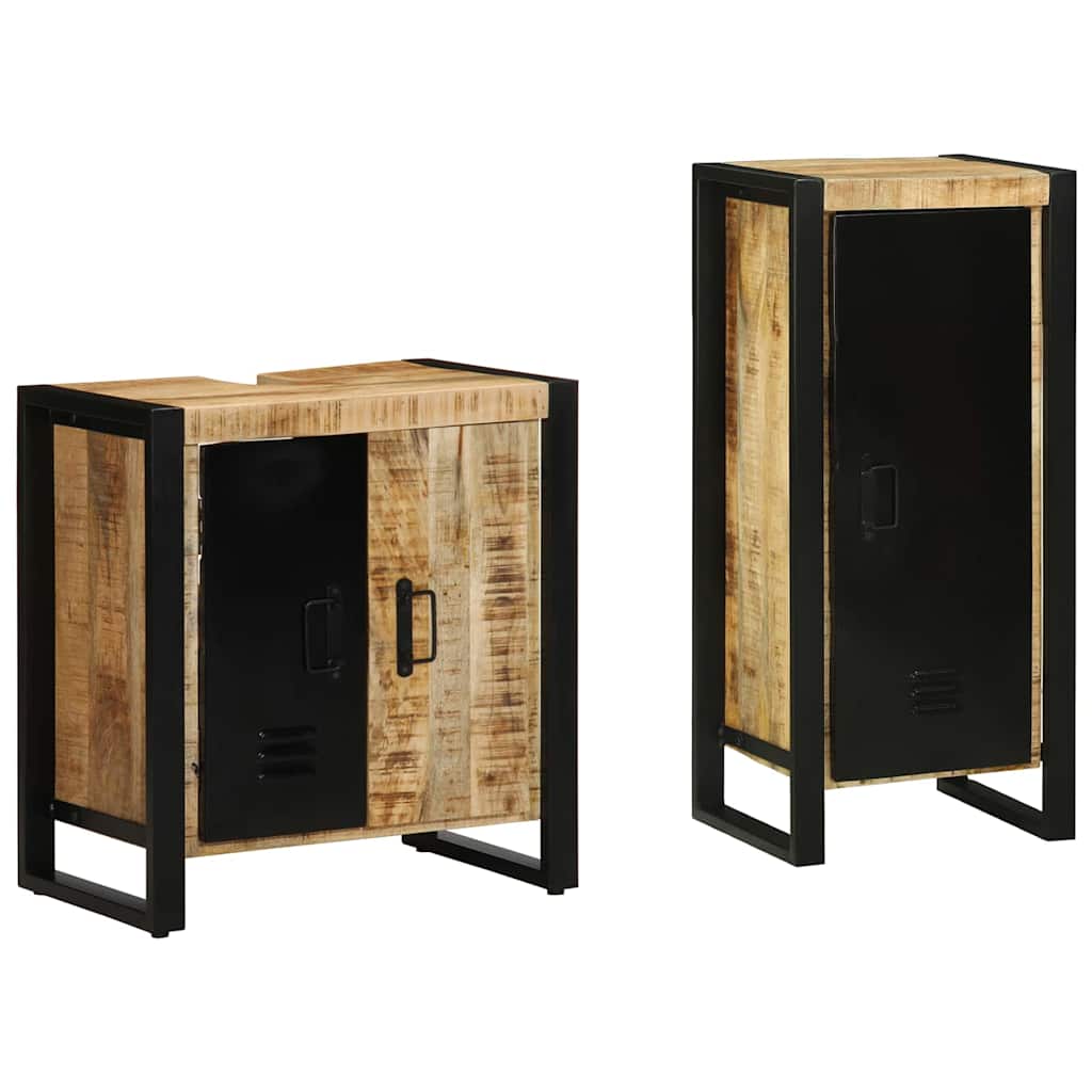 Bathroom Furniture Set 2 pcs Brown and Black Solid Mango Wood